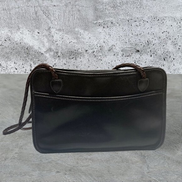 Brighton Leather Rect Shoulder Bag Purse Black and Brown Woven Straps - Picture 4 of 13